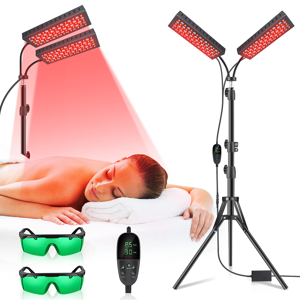Galvanic Skin Sensor - 更新された赤色光療法パネル、顔と体用デュアルヘッド150個LEDランプ、顔、腰、背中、肩の筋肉痛緩和、リラックススキンケア、赤外線ライト