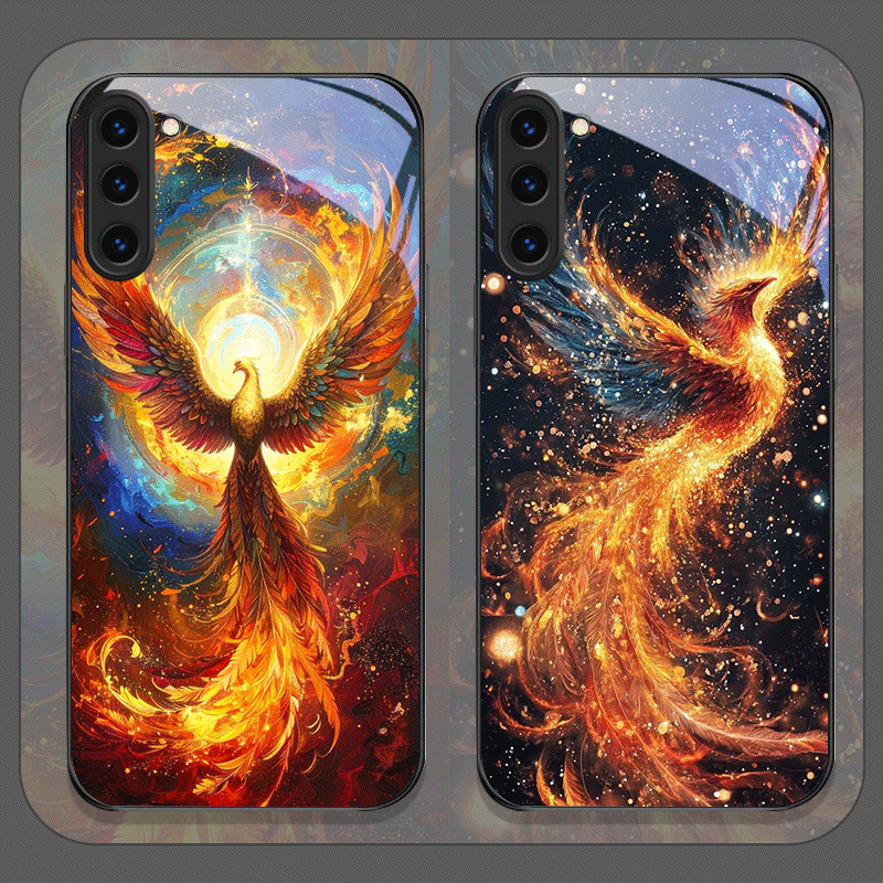 Samsung Galaxy S25 - 美的フェニックス火炎羽模様強化ガラス製スマホケース Samsung Galaxy S25 Ultra S24
