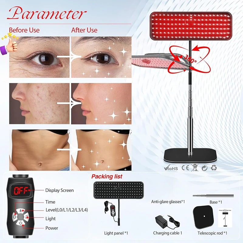 660nm 850nm LED赤色光療法パネル（スタンド付き - Galvanic Skin Sensor のレビューと価格